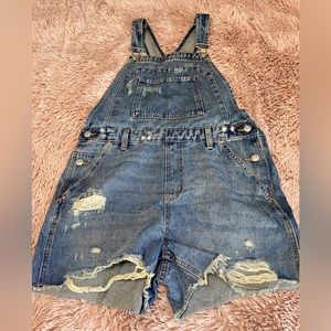 Distressed Style Jean Shorts Overalls